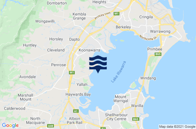 Mappa delle Getijden in Yallah Bay, Australia
