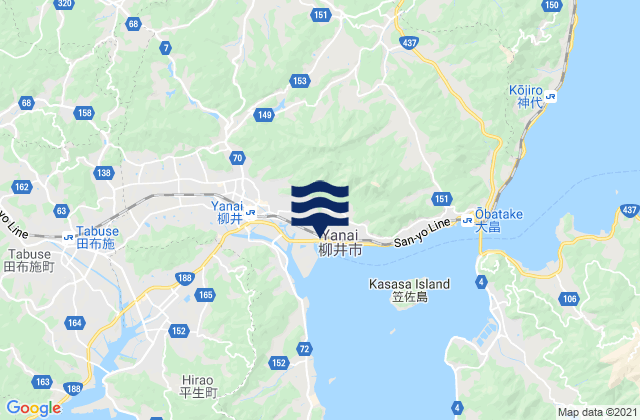 Mappa delle Getijden in Yanai Shi, Japan
