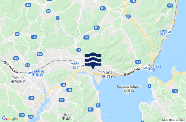 Mappa delle Getijden in Yanai, Japan