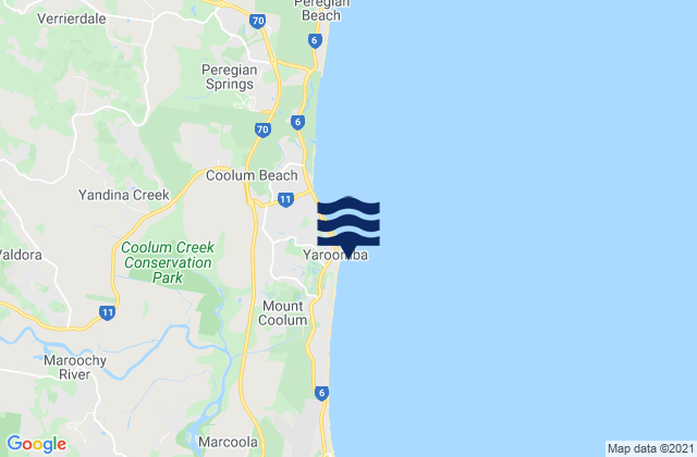 Mappa delle Getijden in Yaroomba Beach, Australia