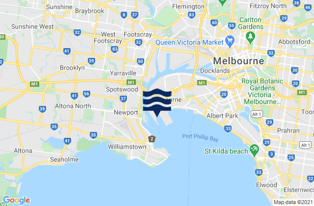 Mappa delle Getijden in Yarraville, Australia