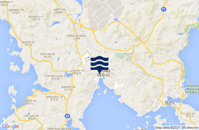 Mappa delle Getijden in Yeosu-si, South Korea