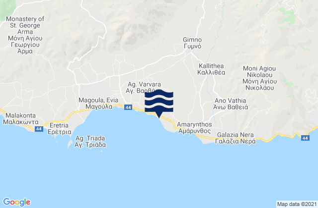 Mappa delle Getijden in Yimnón, Greece