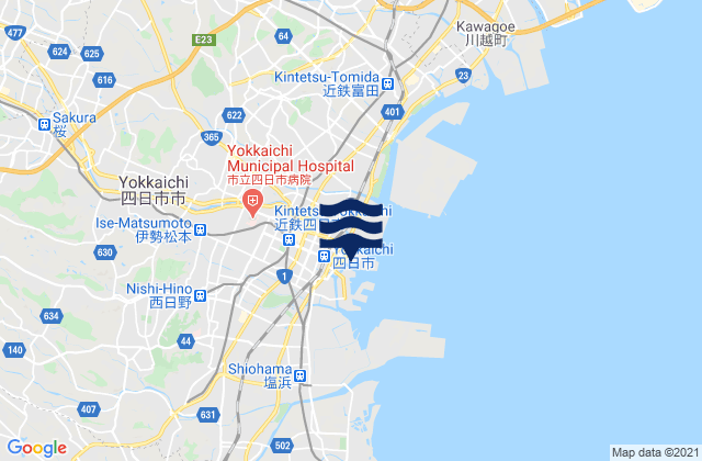 Mappa delle Getijden in Yokkaichi-shi, Japan