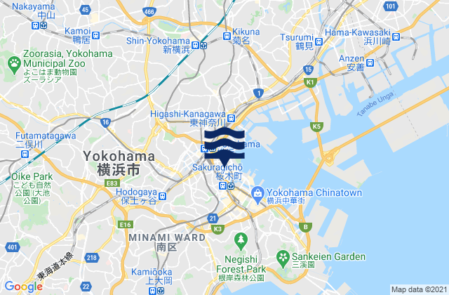 Mappa delle Getijden in Yokohama Shi, Japan