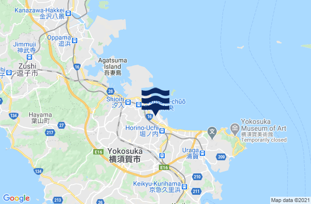 Mappa delle Getijden in Yokosuka Shi, Japan