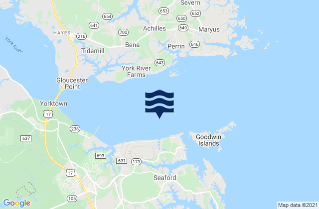 Mappa delle Getijden in Yorktown Goodwin Neck, United States