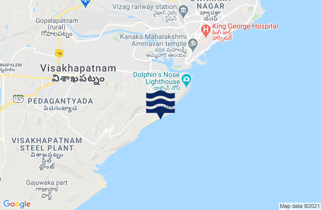 Mappa delle Getijden in Yārāda, India