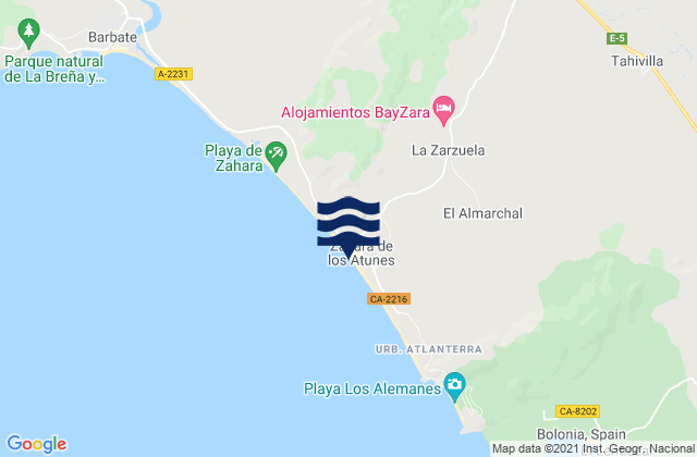 Mappa delle Getijden in Zahara de los Atunes., Spain