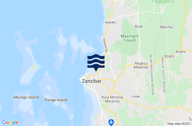 Mappa delle Getijden in Zanzibar Urban/West Region, Tanzania