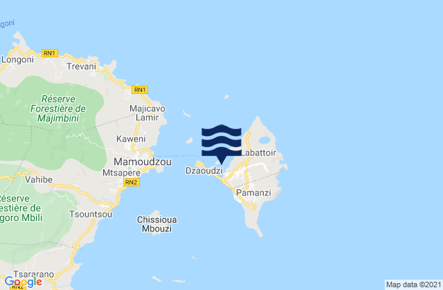 Mappa delle Getijden in Zaudzi Ile Mayotte, French Southern Territories