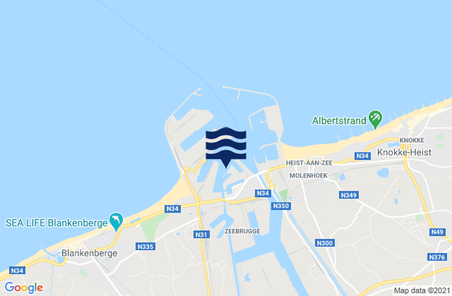 Mappa delle Getijden in Zeebrugge Port, Belgium