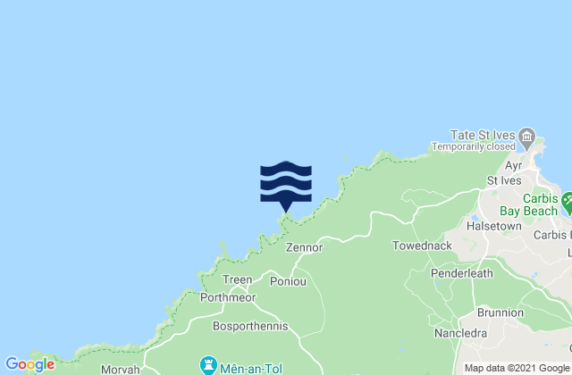 Mappa delle Getijden in Zennor Head, United Kingdom