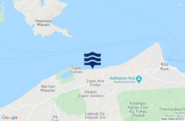 Mappa delle Getijden in Zipári, Greece