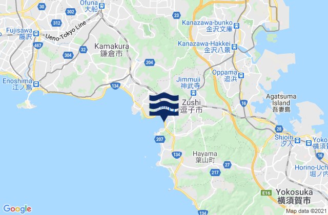 Mappa delle Getijden in Zushi Shi, Japan