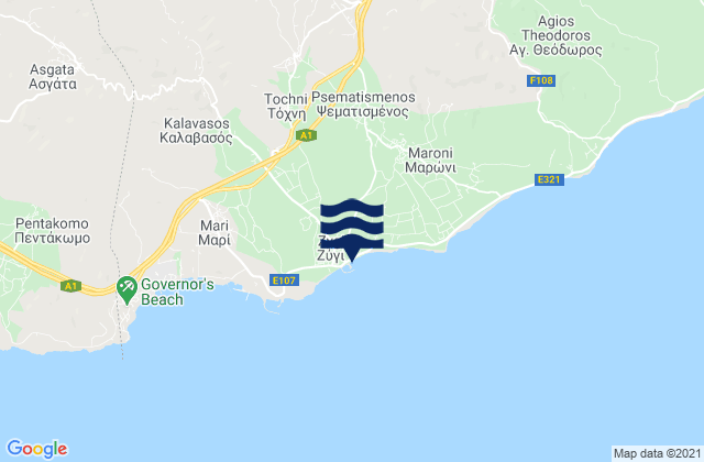 Mappa delle Getijden in Zýgi, Cyprus