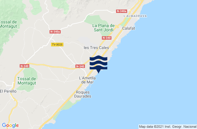 Mappa delle Getijden in l'Ametlla de Mar, Spain