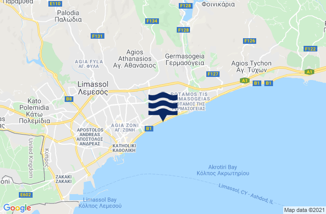 Mappa delle Getijden in Ágios Athanásios, Cyprus