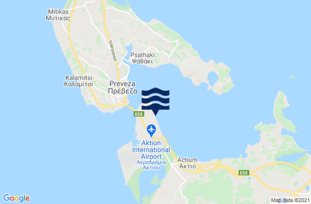Mappa delle Getijden in Áktion, Greece