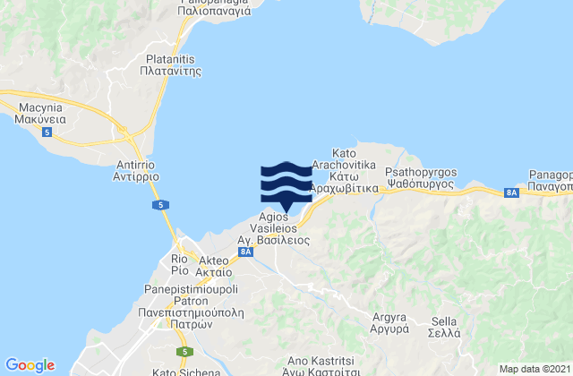 Mappa delle Getijden in Áno Kastrítsi, Greece