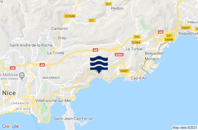 Mappa delle Getijden in Èze, France