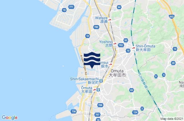 Mappa delle Getijden in Ōmuta Shi, Japan
