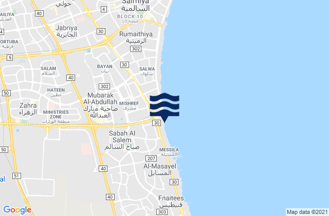 Mappa delle Getijden in Şabāḩ as Sālim, Kuwait