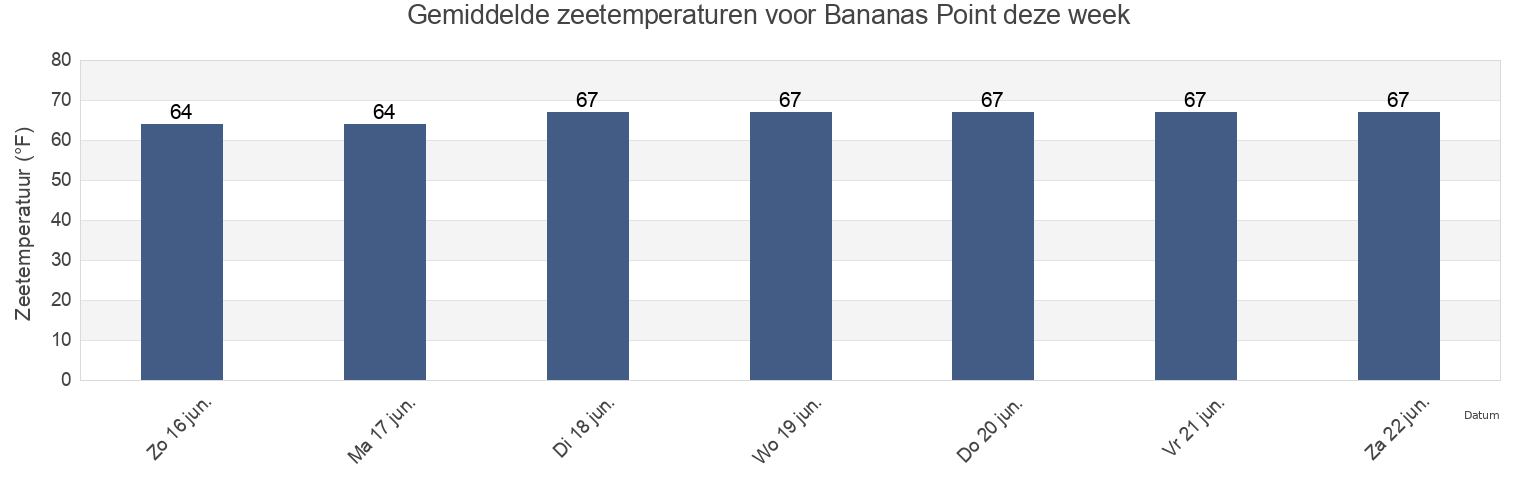 Gemiddelde zeetemperaturen voor Bananas Point, New York County, New York, United States deze week