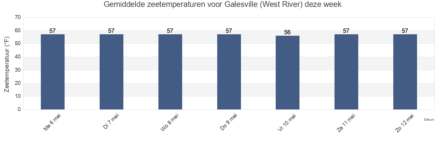 Gemiddelde zeetemperaturen voor Galesville (West River), Anne Arundel County, Maryland, United States deze week
