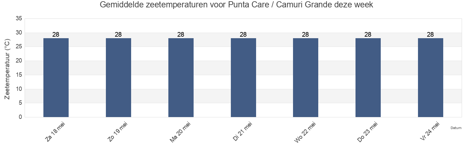 Gemiddelde zeetemperaturen voor Punta Care / Camuri Grande, Municipio Vargas, Vargas, Venezuela deze week