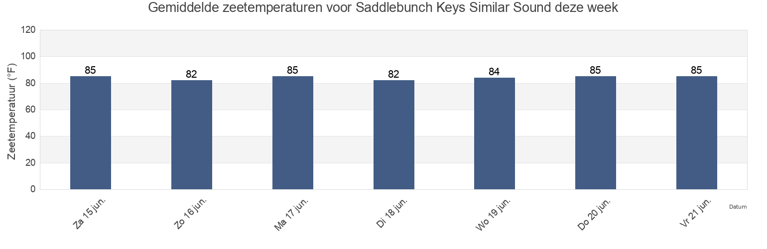 Gemiddelde zeetemperaturen voor Saddlebunch Keys Similar Sound, Monroe County, Florida, United States deze week